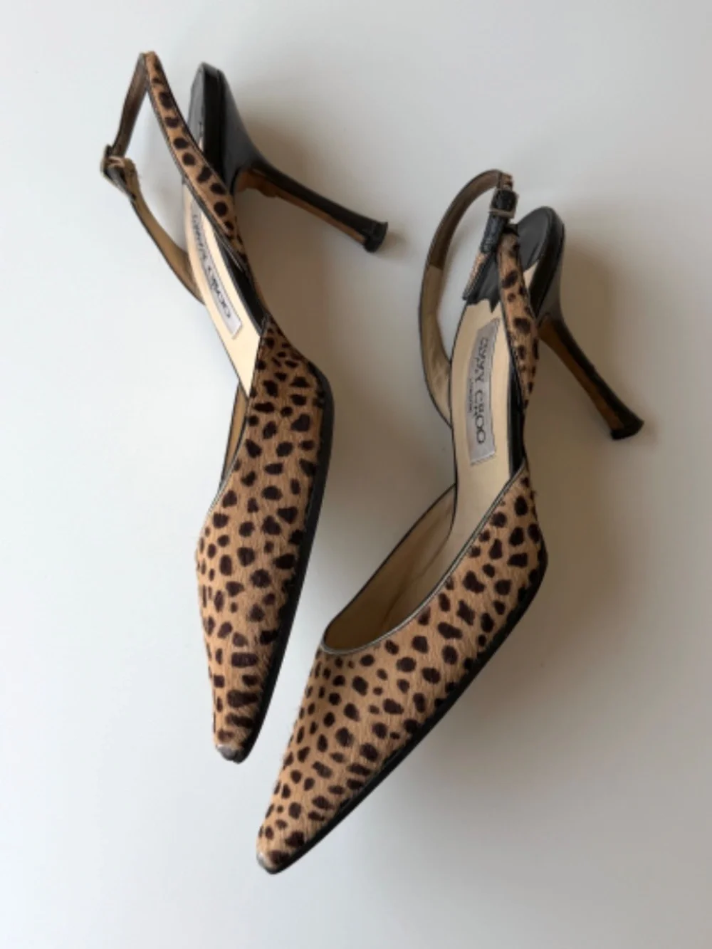 Vintage Jimmy Choo leopard pony hair slingback, IT 40